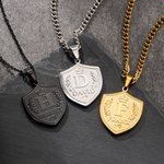 Personalizado Laurel Corona Escudo Colgante Collar con Inicial y Nombre Exquisita Joyería Día del Padre Cumpleaños Regalo para Papá Novio Esposo