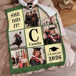 Spersonalizowany miękki koc z imieniem i tekstem Nine-Grid 6 Photos Graduation Cap Prezent na przyjęcie dla absolwentów