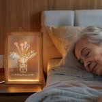 Personalised Watercolor Birth Flower Vase Acrylic LED Night Light with Names Text and Wooden Frame Mother's Day Birthday Gift for Mom Grandma