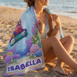 Personalised Yarn Ocean Animal Initial Quick Dry Oversized Microfiber Beach Towel with Name Travel Essentials Beach Party Gift for Friend Kid