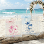 Personalizada Rosa Azul Lazo Palmeras Transparente Bolsa de Regalo con Nombres Año Lugar Boda Regalo para Damas de Honor Recién Casadas