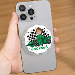 Personalized Cartoon Racing Elements Photo Acrylic Magnetic Phone Grip Stand Holder with Name Birthday Gift for F1 Fans Motorsports Enthusiasts