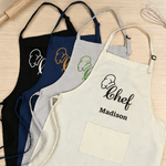 Personalized Embroidered Chef's Hat Adjustable Linen Apron with Pocket and Name Father's Day Birthday Gift for Father Baking Lovers