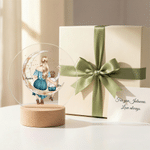 Personalized Star Moon Mom Kid Back View LED Round Night Light with Wooden Base and Name Mother's Day Birthday Gift for Mother Boy Girl