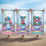 Personalised Yarn Ocean Animal Initial Quick Dry Oversized Microfiber Beach Towel with Name Travel Essentials Beach Party Gift for Friend Kid