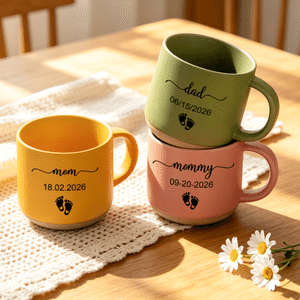 Personalised Footprint 12 oz Ceramic Mug with Title and Date Daily Use Mother's Day Father's Day Gift for Mom Dad