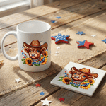 Tasse à café personnalisée Highland Cow Sunflower Multicolor 11/15 oz avec nom et sous-verre Usage quotidien Cadeau de la fête de l'indépendance américaine pour les Américains