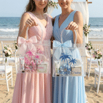 Personalizada Rosa Azul Lazo Palmeras Transparente Bolsa de Regalo con Nombres Año Lugar Boda Regalo para Damas de Honor Recién Casadas