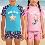 Personalized Cute Cartoon Mermaid Sea Animal Anti-UV Kid Swimsuit with Name Swimming Pool Summer Holiday Gift for Boys Girls