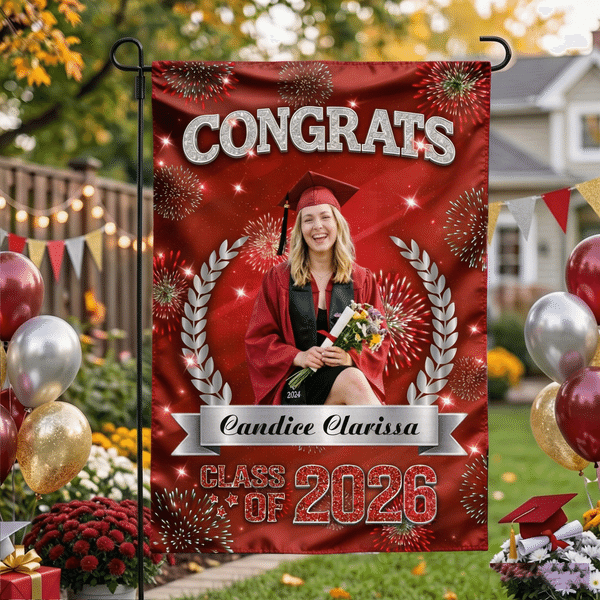 Personalized Multi-Color Class of 2026 Photo Garden Flag with Name and Year Garden Decoration Graduation Gift for Graduate
