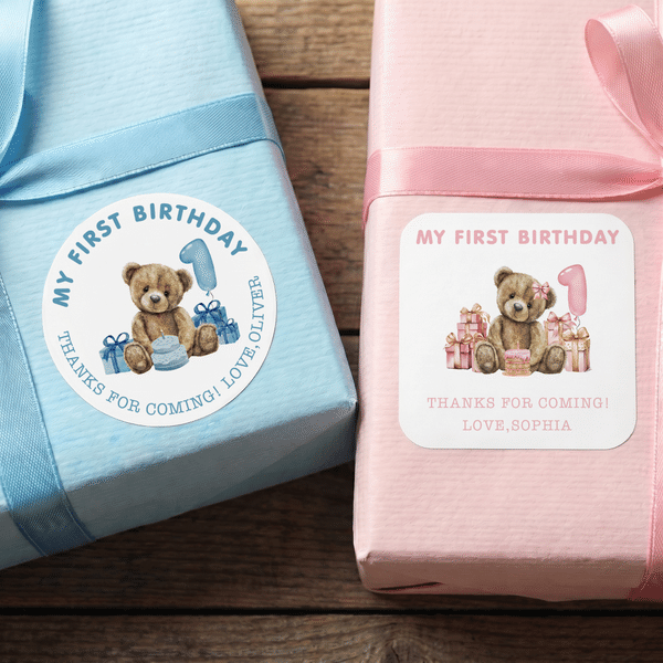 Henkilökohtainen söpö Nallekarhu My First Birthday tarrat tarrat nimi DIY lahja sisustus Baby Shower syntymäpäivä suosikki lapsille