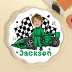 Personalized Cartoon Racing Elements Photo Acrylic Magnetic Phone Grip Stand Holder with Name Birthday Gift for F1 Fans Motorsports Enthusiasts