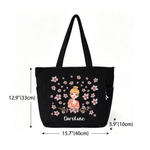 Personlig tecknad karaktär stor kapacitet Corduroy Tote Bag med födelseblomma och namn Resa väsentlig födelsedagspresent för kvinnor