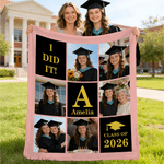 Personalized Nine-Grid 6 Photos Graduation Cap Soft Throw Blanket with Name and Text Home Decor Graduation Party Gift for Graduates