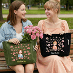 Personlig tecknad karaktär stor kapacitet Corduroy Tote Bag med födelseblomma och namn Resa väsentlig födelsedagspresent för kvinnor