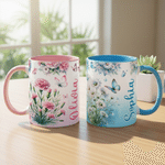 Personalized Birth Flower Ceramic Coffee Mug with Name Daily Use Birthday Anniversary Mother's Day Gift for Mom Woman