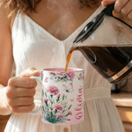 Personalized Birth Flower Ceramic Coffee Mug with Name Daily Use Birthday Anniversary Mother's Day Gift for Mom Woman