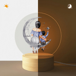 Personalized Star Moon Mom Kid Back View LED Round Night Light with Wooden Base and Name Mother's Day Birthday Gift for Mother Boy Girl