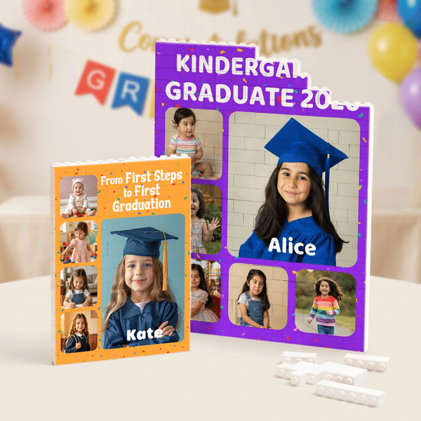 Personalizzato multicolore 4-6 foto collage costruzione puzzle mattoni con nome Home Decor Preschool Kindergarten Graduation Gift per bambini laureati