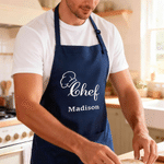 Personalized Embroidered Chef's Hat Adjustable Linen Apron with Pocket and Name Father's Day Birthday Gift for Father Baking Lovers