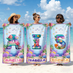 Personalised Yarn Ocean Animal Initial Quick Dry Oversized Microfiber Beach Towel with Name Travel Essentials Beach Party Gift for Friend Kid