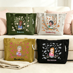 Personlig tecknad karaktär stor kapacitet Corduroy Tote Bag med födelseblomma och namn Resa väsentlig födelsedagspresent för kvinnor