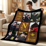 Spersonalizowany miękki koc z imieniem i tekstem Nine-Grid 6 Photos Graduation Cap Prezent na przyjęcie dla absolwentów