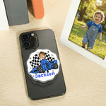 Personalized Cartoon Racing Elements Photo Acrylic Magnetic Phone Grip Stand Holder with Name Birthday Gift for F1 Fans Motorsports Enthusiasts
