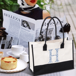 Personalised Toile De Jouy Style Initial Large Tote Bag Travel Accessories Mother's Day Birthday Gift for Mom Woman Girlfriend