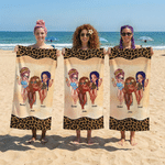 Personalised Leopard Print Cute Cartoon Characters Oversized Quick Dry Beach Towel with Name Beach Party Birthday Gift for Woman Best Friend
