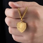 Personalizado Laurel Corona Escudo Colgante Collar con Inicial y Nombre Exquisita Joyería Día del Padre Cumpleaños Regalo para Papá Novio Esposo