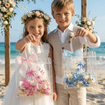 Personalizada Rosa Azul Lazo Palmeras Transparente Bolsa de Regalo con Nombres Año Lugar Boda Regalo para Damas de Honor Recién Casadas