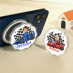 Personalized Cartoon Racing Elements Photo Acrylic Magnetic Phone Grip Stand Holder with Name Birthday Gift for F1 Fans Motorsports Enthusiasts