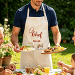 Personalized Embroidered Chef's Hat Adjustable Linen Apron with Pocket and Name Father's Day Birthday Gift for Father Baking Lovers