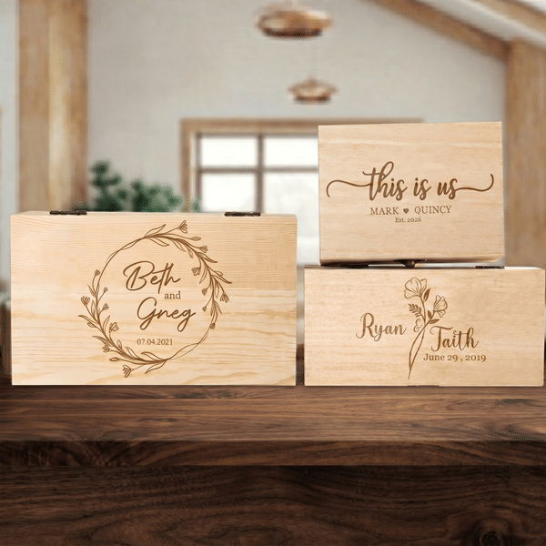 Personalized Love Theme Wooden Keepsake Storage Box with Name and Date Valentine's Day Anniversary Gift for Couple