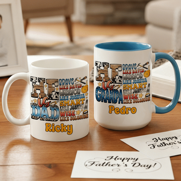 Personalized He is Dad Christianity 11 oz 15 oz Ceramic Mug with Name and Coaster Father's Day Birthday Gift for Father Grandpa