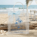 Personalizada Rosa Azul Lazo Palmeras Transparente Bolsa de Regalo con Nombres Año Lugar Boda Regalo para Damas de Honor Recién Casadas