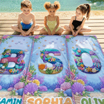Personalised Yarn Ocean Animal Initial Quick Dry Oversized Microfiber Beach Towel with Name Travel Essentials Beach Party Gift for Friend Kid