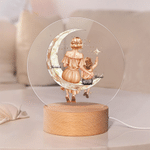 Personalized Star Moon Mom Kid Back View LED Round Night Light with Wooden Base and Name Mother's Day Birthday Gift for Mother Boy Girl