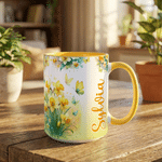 Personalized Birth Flower Ceramic Coffee Mug with Name Daily Use Birthday Anniversary Mother's Day Gift for Mom Woman