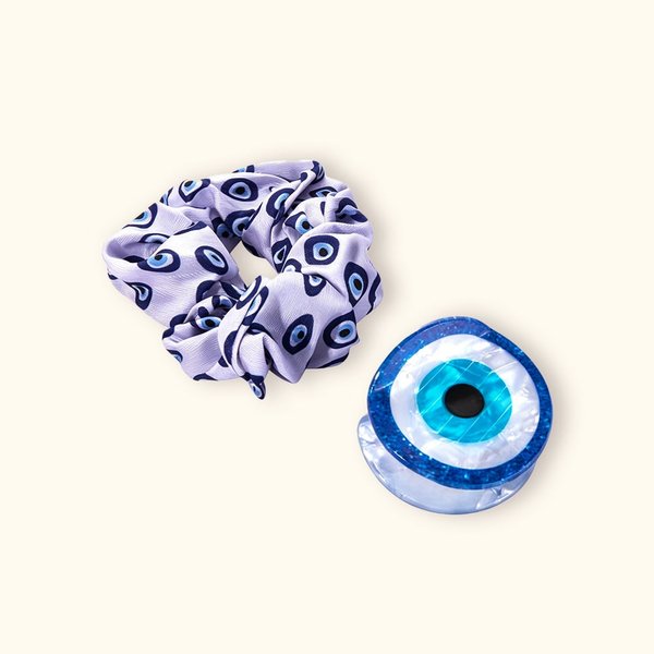Personalized Big Evil Eye Nazar Name Hair Claw Clip with 1 Piece Hair Ties Set Nonslip Hair Accessory Gift for Women