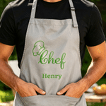 Personalized Embroidered Chef's Hat Adjustable Linen Apron with Pocket and Name Father's Day Birthday Gift for Father Baking Lovers