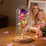 Personalized Name Galaxy Rose Glass Lampshade with Preserved Flower and LED Light Mother's Day Birthday Gift for Woman