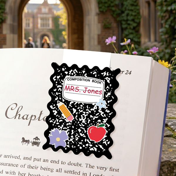 Personalised Retro Multicolour Apple Pencil Notebook Magnetic Wavy Bookmark Clip with Text Teacher Appreciation Birthday Gift for Teachers Book Lovers