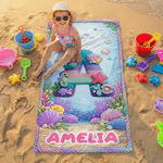 Personalised Yarn Ocean Animal Initial Quick Dry Oversized Microfiber Beach Towel with Name Travel Essentials Beach Party Gift for Friend Kid