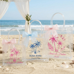 Personalizada Rosa Azul Lazo Palmeras Transparente Bolsa de Regalo con Nombres Año Lugar Boda Regalo para Damas de Honor Recién Casadas