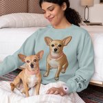 Personalized Faux Embroidery Pet Portrait T-shirt Sweatshirt with Text Birthday Anniversary Gift for Pet Lovers