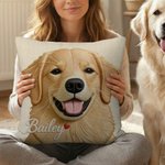 Personalized Pet Photo Imitation Embroidery Design Soft Throw Pillow Cover with Pet's Name Home Sofa Decor Memorial Birthday Gift for Pet Owners