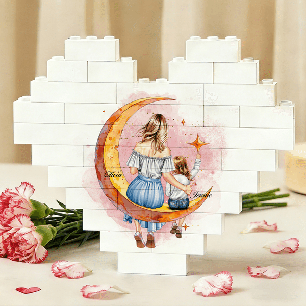 Personalised Love Heart Cartoon Character Moon Building Brick with Name Mother's Day Gift for Mother