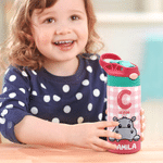 Bottiglia d'acqua personalizzata da 12 oz con nome e iniziali, con coniglio e gatto a quadri, regalo di compleanno per ragazzo e ragazza.